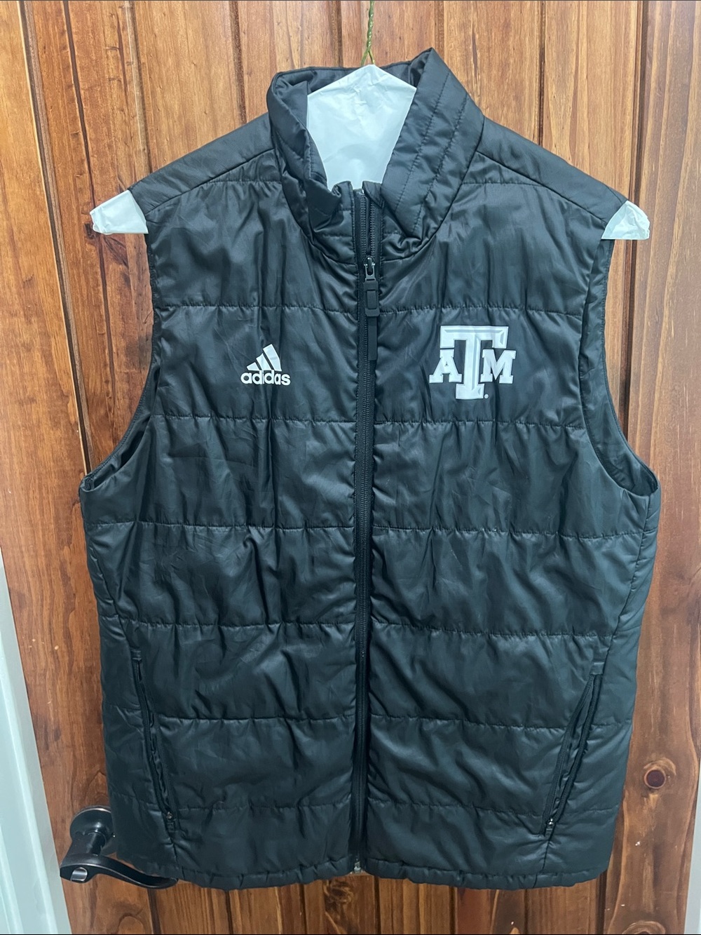 adidas Black Quilted Texas A&M Sleeveless Puffer Vest